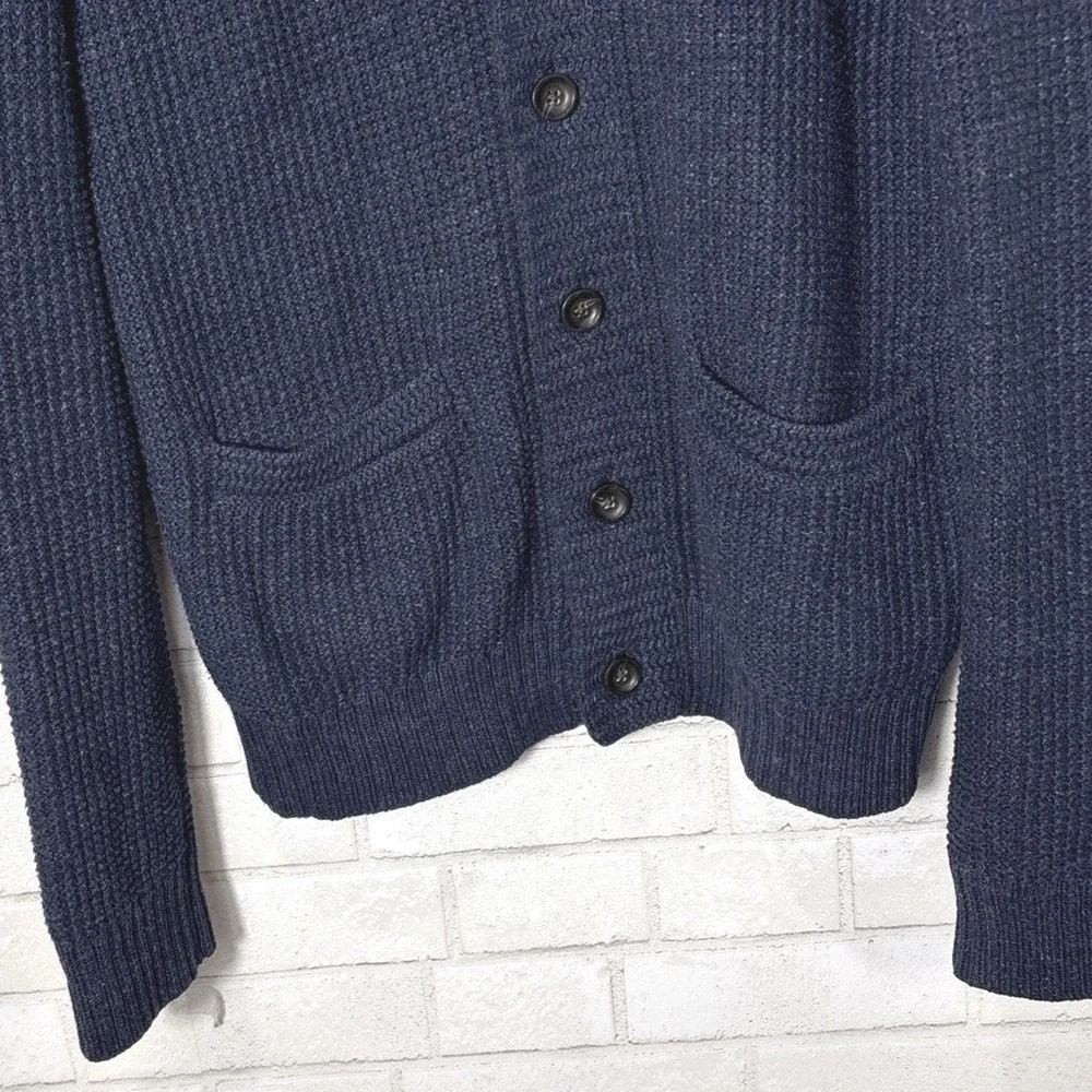 Gap Mens Waffle Knit Cardigan Large‎ Blue Cotton Academia Grandpa Preppy Classic